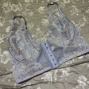 VS Victoria’s Secret luxe longline bralette bra small D DD lavender floral